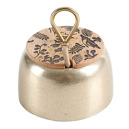 Cravings By Chrissy Teigen Aluminum Spice Cellar And Spoon With Mango Wood Lid, 4”, Gold