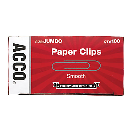 ACCO® Economy Smooth Paper Clips, 1000 Total, Jumbo, Silver, 100 Per Box, Pack Of 10 Boxes
