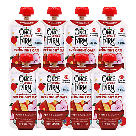 Once Upon A Farm Apple Cinnamon Overnight Oats, 4 Oz, Pack Of 8 Pouches