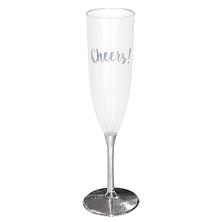 Amscan New Year's Cheers Plastic Champagne Glasses, 5 oz, Silver, 8 Glasses Per Pack