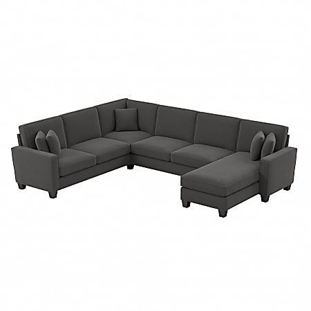 Bush® Furniture Stockton 128"W U-Shaped Sectional Couch With Reversible Chaise Lounge, Charcoal Gray Herringbone, Standard Delivery