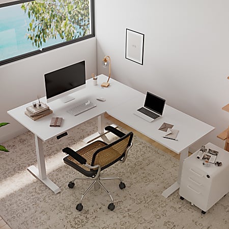 FlexiSpot E7L 76"W L-Shaped Electric Height-Adjustable Standing Desk, White