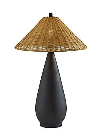 Adesso Lorelei Table Lamp, Black/Brown Rattan Shade
