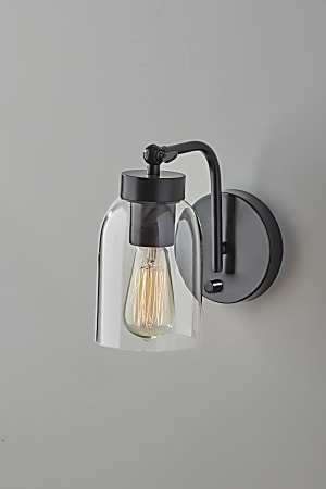 Adesso® Bristol Wall Lamp, 9”H x 5”W, Clear Shade/Black Base