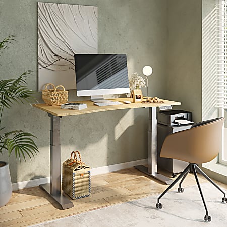 FlexiSpot E7 Electric 55"W Height-Adjustable Standing Desk, Bamboo/Silver