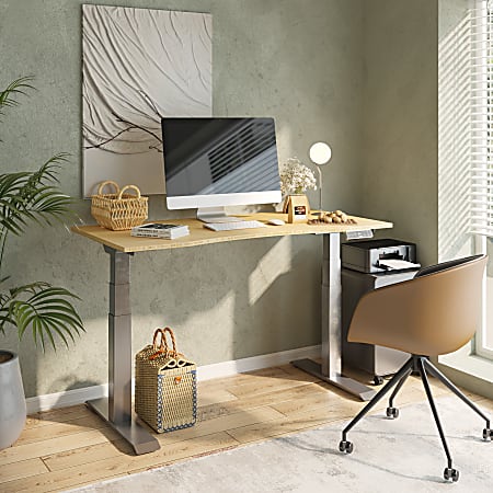 FlexiSpot E7 Electric 55W Height-Adjustable Standing Desk, Bamboo/Silver