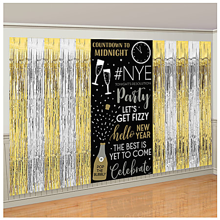 Amscan New Year's Fringe And Scene Setters Combo Packs, 62-1/2" x 32-1/2, Multicolor, Pack Of 3 Pieces