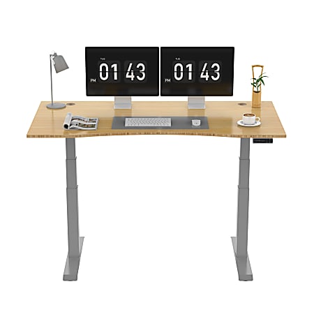 FlexiSpot E7 Electric 55W Height-Adjustable Standing Desk, Bamboo/Silver