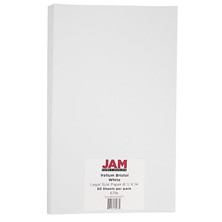 JAM Paper® Vellum Bristol Legal Card Stock, Legal Paper Size, 67 Lb, White,  Pack Of 50 Sheets