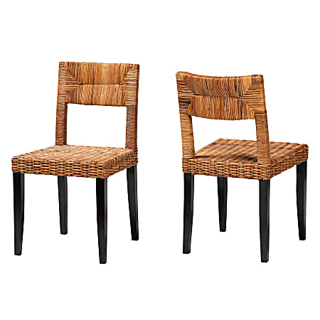 bali & pari Manrico Modern Bohemian Wood/Rattan Dining Chairs, Natural/Dark Brown, Set Of 2 Chairs