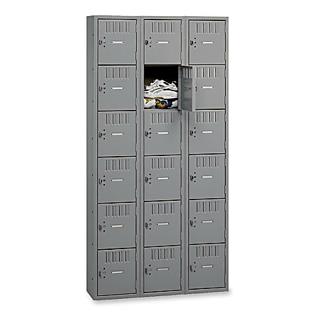 Tennsco Six-Tier Box Locker, 3-Wide, 72"H x 36"W x 18"D, Medium Gray