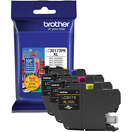 Brother LC30173PK Original High Yield Inkjet Ink Cartridge - Cyan, Magenta, Yellow - 3 / Pack - 550 Pages Cyan, 550 Pages Magenta, 550 Pages Yellow Brother LC30173PK Original High Yield Inkjet Ink Cartridge - Cyan, Magenta, Yellow - 3 / Pack - 550 Pages Cyan, 550 Pages Magenta, 550 Pages Yellow
