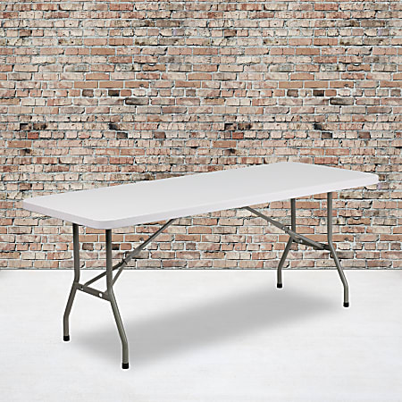 Flash Furniture Elon Plastic Folding Table, 29"H x 30"W x 72"D, Granite White