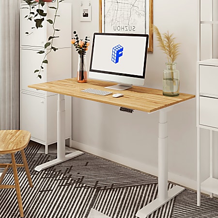 FlexiSpot E8 Electric Height-Adjustable Steel Standing Desk, 55"W, Bamboo/White