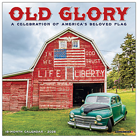 2026 Willow Creek Press Art & Design Monthly Wall Calendar, 12" x 12", Old Glory, January To December, 52235