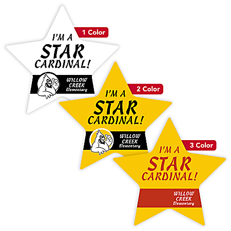 Custom 1, 2 Or 3 Color Printed Labels/Stickers, Star Shape, 2-3/4" x 2-7/8", Box Of 250