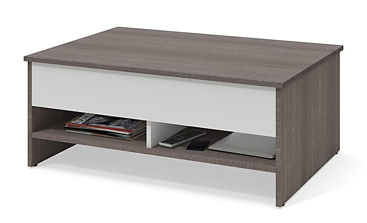 Bestar Small Space Lift-Top Coffee Table, 15-1/8”H x 37-3/4”W x 26-1/2”D, Bark Gray/White