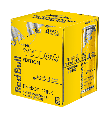 Red Bull Energy Drinks, Yellow Edition, 8.4 Oz, Pack Of 4 Cans