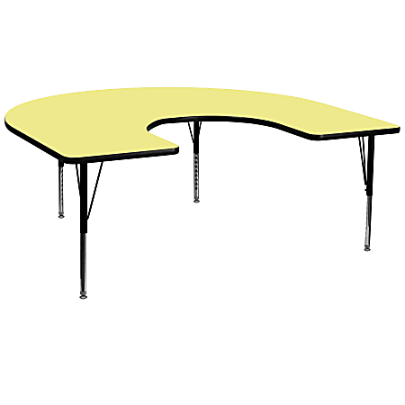 Flash Furniture Horseshoe Thermal Laminate Activity Table With Short Height-Adjustable Legs, 25-1/8"H x 60"W x 66"D, Yellow