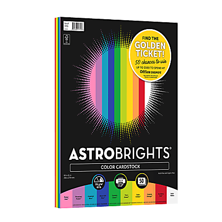 Astrobrights Color Card Stock, Letter Size, 65 Lb, Assorted Colors, 50 Sheets Per Pack