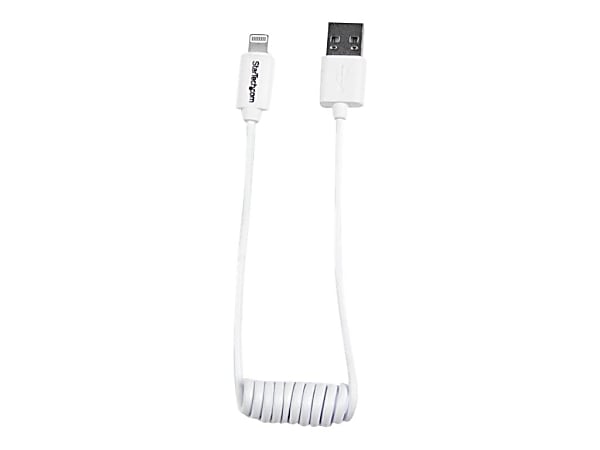 StarTech.com Lightning to USB Cable - Coiled - 0.3m (1ft) - White - 1 ft Lightning/USB Data Transfer Cable for iPad, iPod, iPhone - First End: 1 x Type A Male USB - Second End: 1 x Lightning Male Proprietary Connector - MFI - Shielding