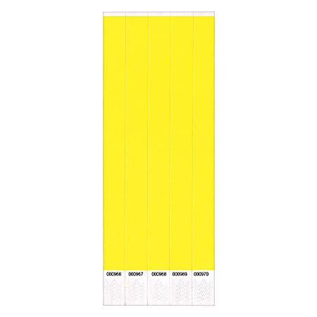 Amscan Waterproof Paper Wristbands, 3/4" x 10", Solid Yellow, Pack Of 100 Wristbands
