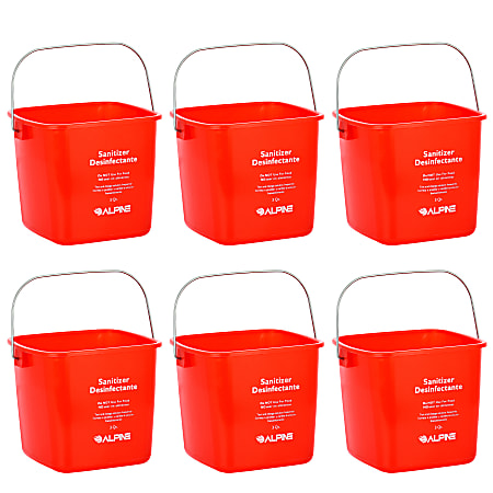 Alpine Sanitizing Buckets, 6 Qt, Red, Pack Of 6 Buckets