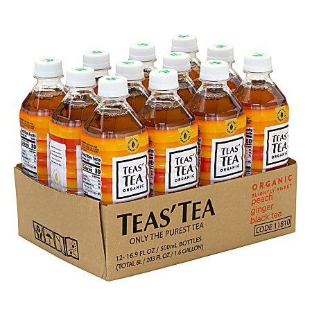 Teas' Tea Organic Peach Ginger Black Tea, 16.9 Oz, Carton Of 12