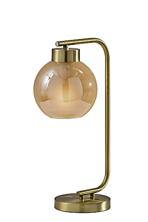 Adesso Atticus Table Lamp, 20”H, Amber Glosted Glass Shade/Antique Brass Base