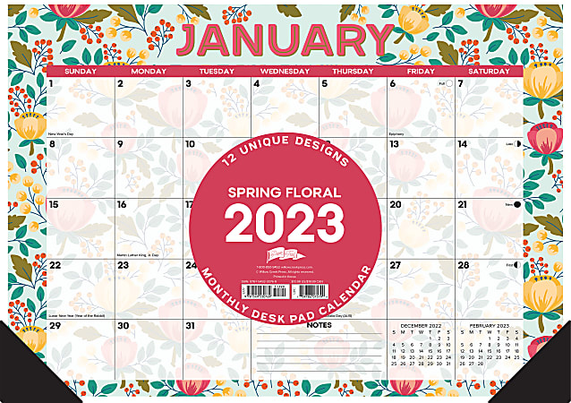 Willow Creek Press Monthly Desk Pad Calendar, 17” x 12”, Spring Floral, January To December 2023