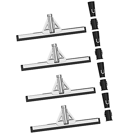 Gritt Commercial Double Neoprene Foam Floor Squeegee With Metal Frame And 2 Threaded Adapters, 18” x 3”, Black/Silver, Pack Of 4 Squeegees