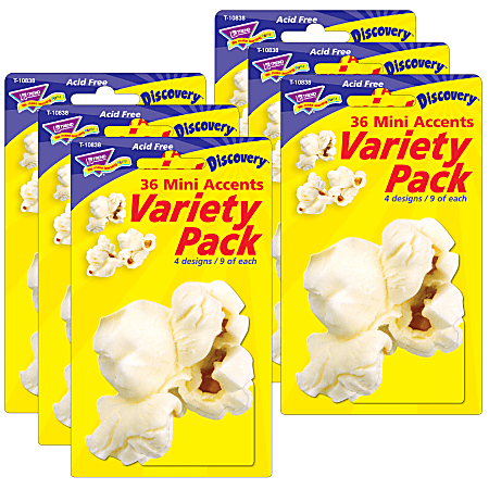 Trend Mini Accents Variety Pack, Popcorn, 36 Pieces Per Pack, Set Of 6 Packs
