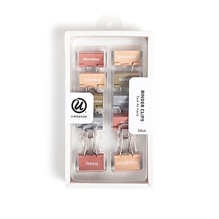 U Brands&reg; Task at Hand Binder Clips, 25mm, Set In Stone, Set Of 10 Clips