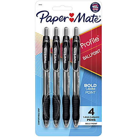 Paper Mate® Profile™ Retractable Ballpoint Pens, Bold Point, 1.4 mm, Translucent Barrel, Black Ink, Pack Of 4 Pens