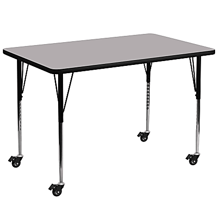 Flash Furniture Mobile 72''W Rectangular Thermal Laminate Activity Table With Standard Height-Adjustable Legs, Gray