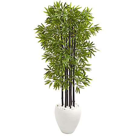 Nearly Natural Bamboo 5'H Plastic Artificial Tree With Planter, 60"H x 25"W x 20"D, Green/White