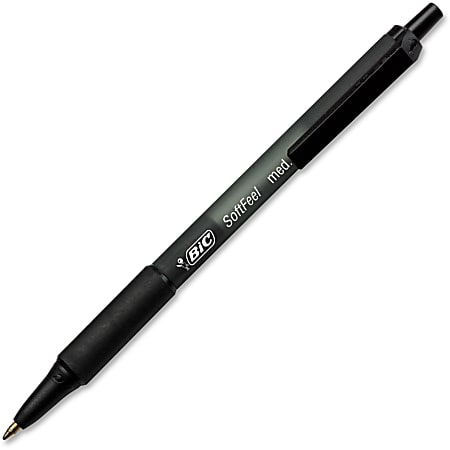 BIC SoftFeel Retractable Ball Pens - Medium Pen Point - 1 mm Pen Point Size - Retractable - Black - Black Barrel - 36 / Box