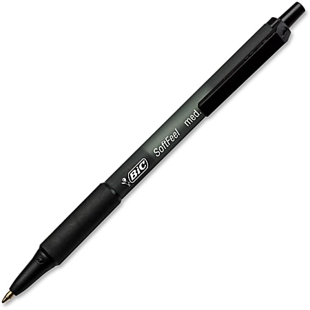 BIC Soft Feel Retractable Ballpoint Pens, Medium Point, 1.0mm, Black Barrel, Black Ink, Pack Of 36 Pens