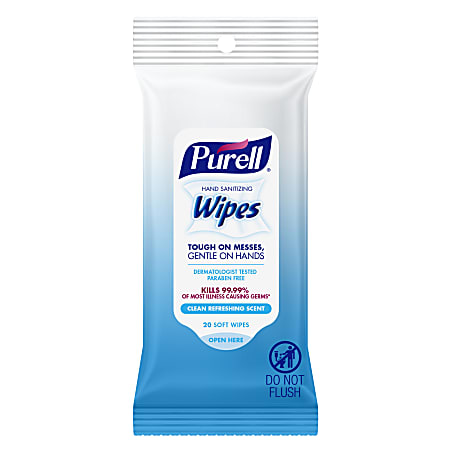 Purell® Hand Sanitizing Wipes Flow Pack, 9" x 10", Pack Of 20 Wipes