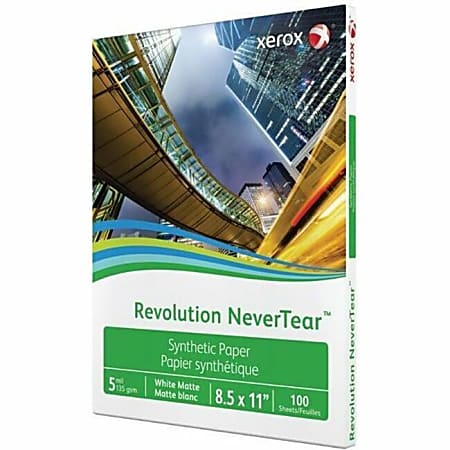 Xerox® Revolution™ Synthetic Matte Laser Paper, 1 Ream, White, Letter Size (8 1/2" x 11"), Ream Of 100 Sheets, 91 Lb, 94 Brightness