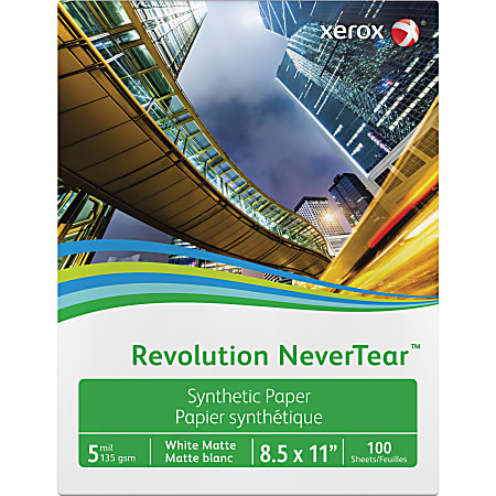 Xerox® Revolution™ Synthetic Matte Laser Paper, 1 Ream, White, Letter Size (8 1/2" x 11"), Ream Of 100 Sheets, 91 Lb, 94 Brightness