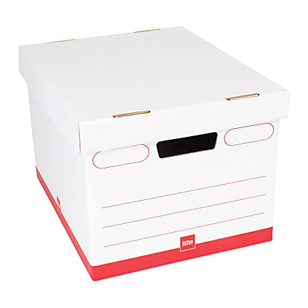 Office Depot® Brand Standard-Duty Quick Set Up Corrugated Storage Boxes, Letter/Legal Size, 15" x 12" x 10", 60% Recycled, White/Red, Case Of 12