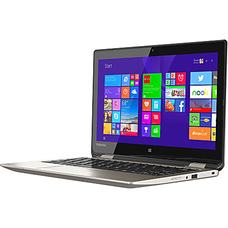 Toshiba Satellite Radius 11 L15W-B1303 11.6" Touchscreen LCD 2 in 1 Netbook - Intel Celeron N2840 Dual-core (2 Core) 2.16 GHz - 2 GB DDR3L SDRAM - Windows 8.1 64-bit - 1366 x 768 - TruBrite, In-plane Switching (IPS) Technology - Convertible - Fusion Finish in Satin Gold