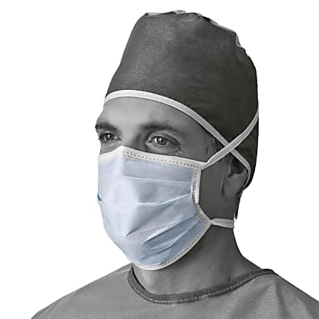 Medline Surgical Face Masks, With Horizontal Ties, Blue, Pack Of 300