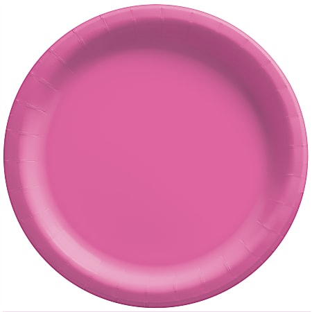 Amscan Round Paper Plates, Bright Pink, 10”, 50 Plates Per Pack, Case Of 2 Packs