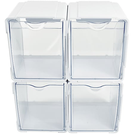 Deflecto Interlocking Tilt Bins, 5-1/2&rdquo;H x 4-3/4&rdquo;W x 4-7/8&rdquo;D, Clear/White, Pack Of 4 Bins