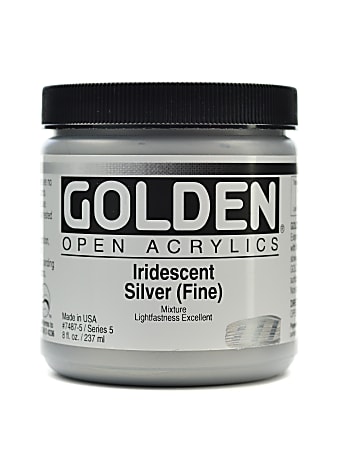 Golden OPEN Acrylic Paint, 8 Oz Jar, Iridescent Silver (Fine)