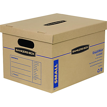Bankers Box® SmoothMove™ Classic Moving & Storage Boxes, Small, 10" x 12" x 15", Kraft/Blue, Carton Of 20