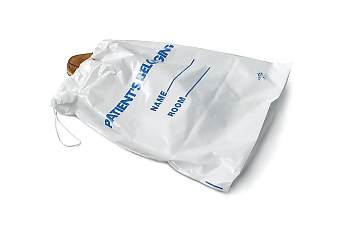 Medline Drawstring Patient Belonging Bags, 18"H x 20"W x 4"D, White, 25 Per Pack, Case Of 10