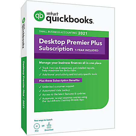 Intuit® QuickBooks® Premier Plus 2021, 1-Year Subscription, For Windows®, Disc/Download